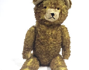 Vintage Large Mohair Jointed Teddy Bear 29 inch Straw Stuffed Antique Toy