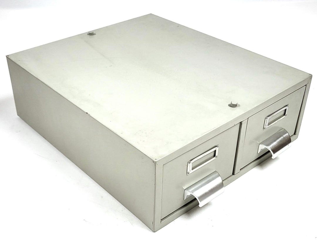 Vintage 2 Drawer Index Card Catalog Stackable Metal File Heavy