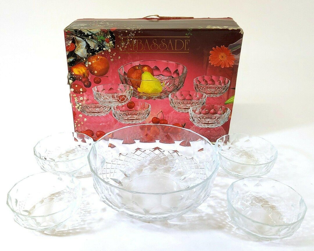 Vintage Glass Fruit Bowl Set 5 Pieces Ambassade Macedonia Etsy