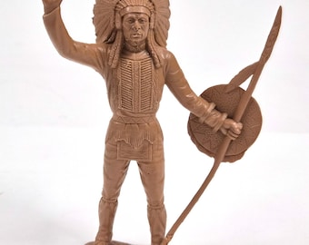 Figurine en plastique amérindienne vintage du Far West – Style Marx, Italie – 6 po.