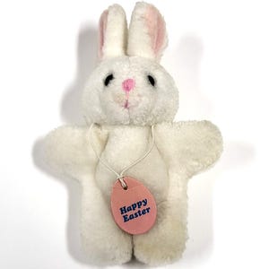 Vintage Russ Berrie 4919 White Bunny Rabbit Happy Easter 5&quot; Plush