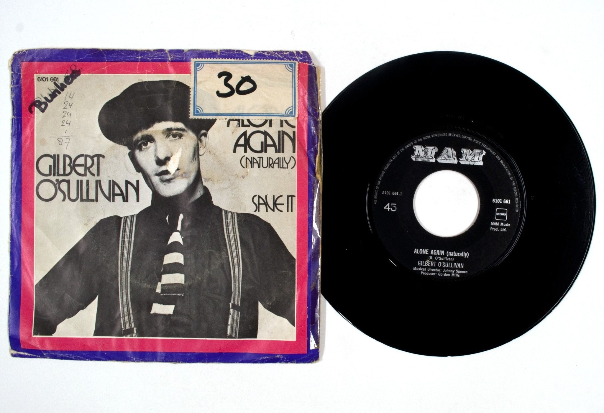 Gilbert O'Sullivan 45 RPM Save It / Alone Again (Naturally)