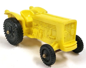 Vinyl Line 421 Tractor Rubber Toy Yellow Vintage