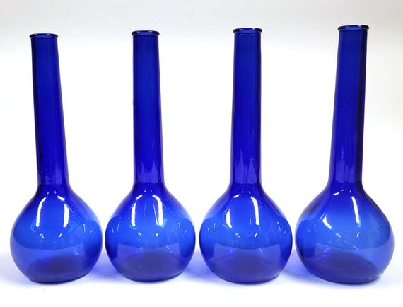 ヴィンテージ コバルトブルー ボトル 4個セット – 花瓶 デキャンタ