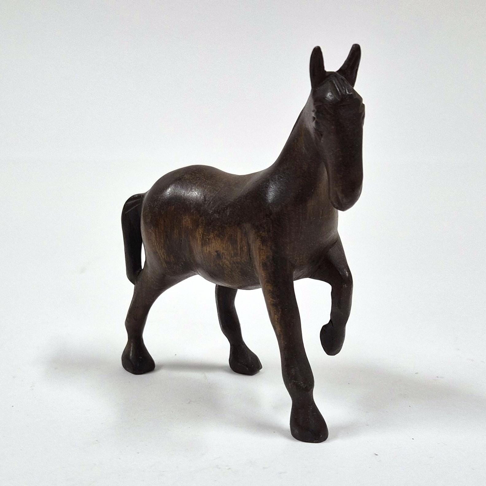 木製馬の彫刻 アートオブジェ ヴィンテージ手彫り木製馬の置物フォークアート彫刻 – 3.5インチ