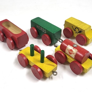 Vintage Heros Wooden Train Carts Gasolin Postal Car Holtz Eisenbahn Lot