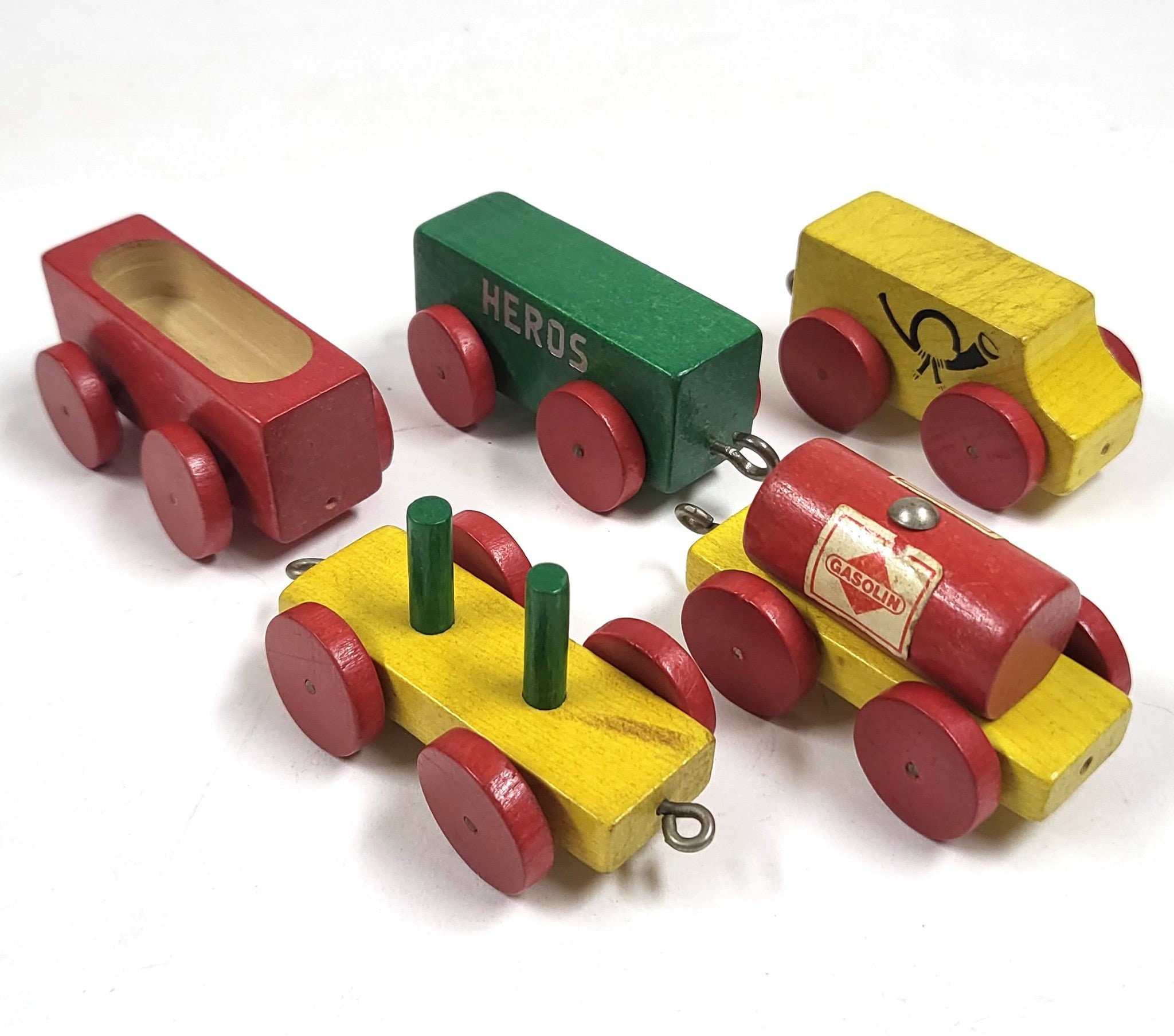 Vintage Heros Wooden Train Carts Gasolin Postal Car Holtz