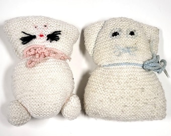 Crochet White Cat Plush Pair: Handmade Knitted Kitten Toys