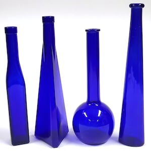 Vintage Cobalt Blue Bottle Set of 4 – Vase Decanter Glassware 12.5&quot;