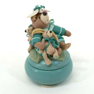 Vintage Fimo Polymer Clay Bear Handmade Jar Lidded