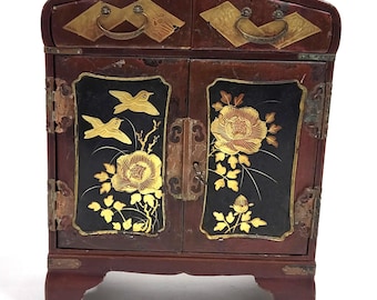 Antique Japanese Kodansu Drawer Cabinet Table Top Red Gold Black Lacquer