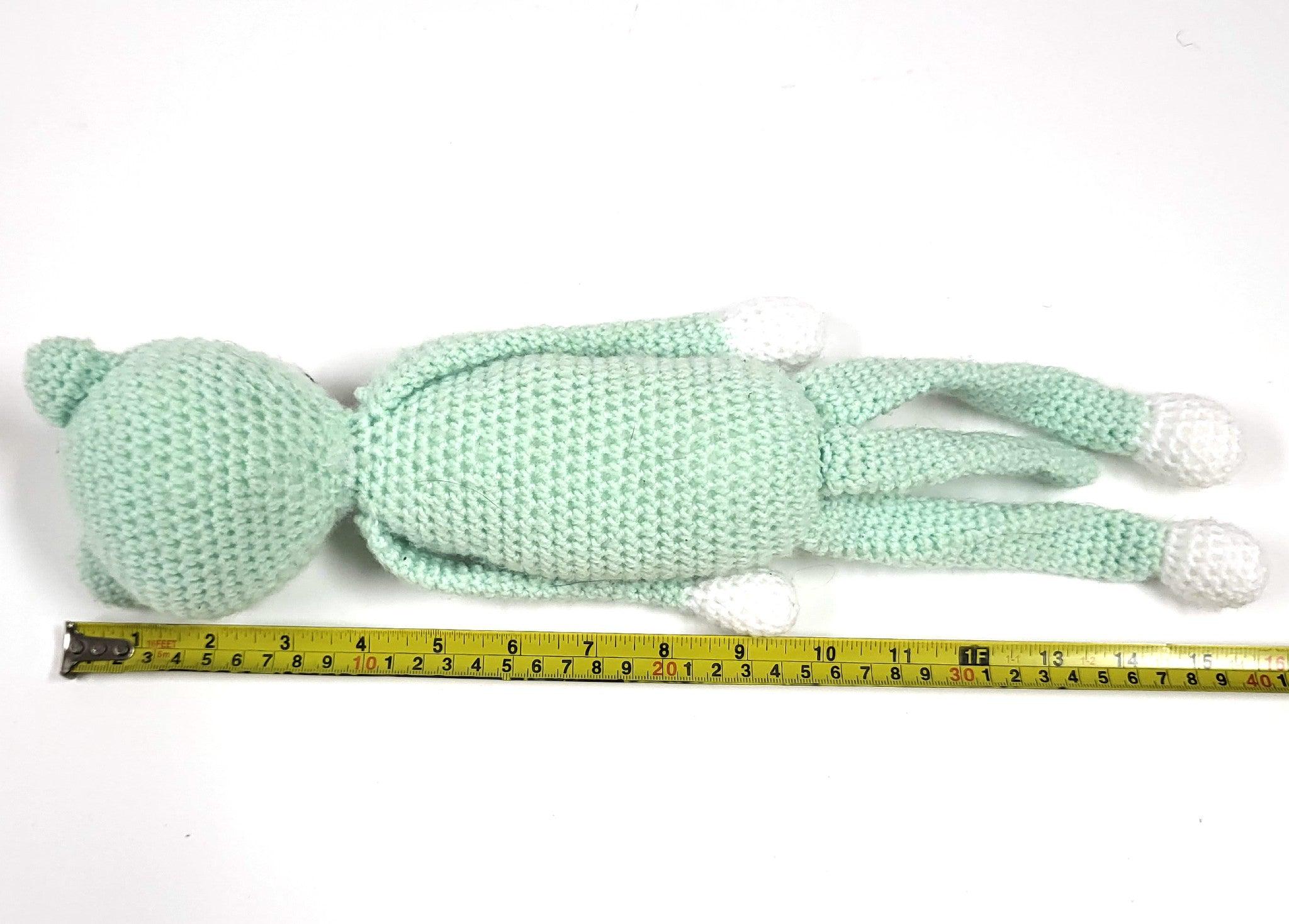 手作りかぎ針編みの緑のクマのぬいぐるみ：16インチの編み込みテディ