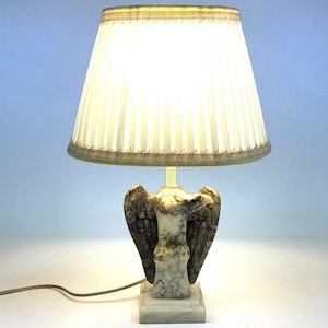 Vintage Alabaster Eagle Table Lamp Marble Stone