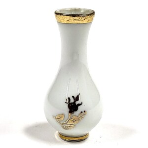 Vintage Limoges France Porcelain 2.5&quot; Vase Miniature White Gold Floral