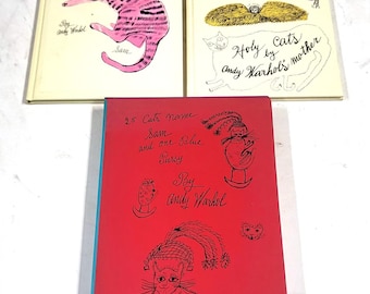 Rare Andy Warhol – 25 Cats Name Sam + Holy Cats – 1988 UK 2 Book Set w/ Slipcase