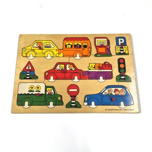 Puzzle in legno a tema traffico di Simplex Toys, giocattolo Montessori vintage – 30 cm