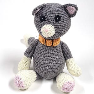 Kitty Meow Pussycat Gray Crochet Hand Knitted 35cm Plush