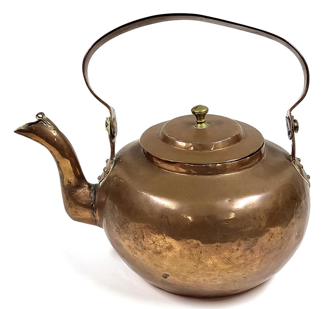 アンティーク銅製ティーケトルティーポット – 1869年刻印 – 10インチ