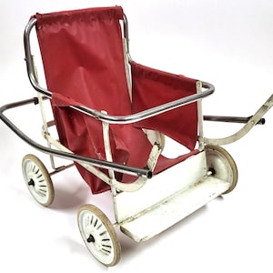 Vintage 1950s Doll Stroller Metal Vinyl Retro Red - Etsy