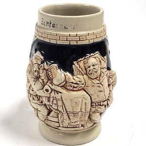 Vintage German Beer Stein: Relief Tavern Scene, Marked Germany