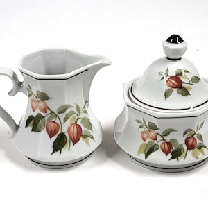 Winterling Bavaria Creamer and Sugar Bowl Set – Autumn Fruit Pattern – German Porcelain – 3.75&quot; & 4.7&quot;