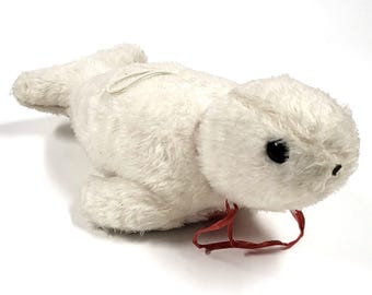 Pelúcia de foca branca vintage – bicho de pelúcia macio de 15 polegadas – brinquedo marinho do Ártico – colecionável clássico