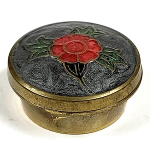 Vintage Brass Jewelry Trinket Box Floral Flower