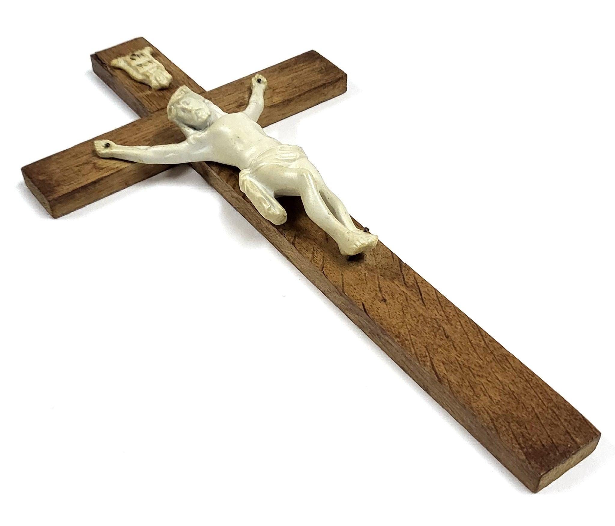 INRI ウォールナット 十字架 木製　金属　イエスキリスト　宗教 ヴィンテージ INRI イエス・キリスト 12インチ 十字架 樹脂製 木製