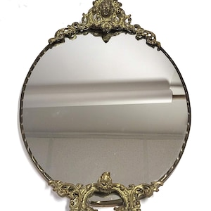 Antique Brass Mirror 16x10 Inch – Oval Wall Mirror with Ornate Crest – Rococo Style Frame – Vintage Decorative Classical Decor