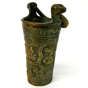 Antique Bronze Holy Water Bucket – 1800s Reproduction – Bervolus Boa 1556 – 7&quot; Tall