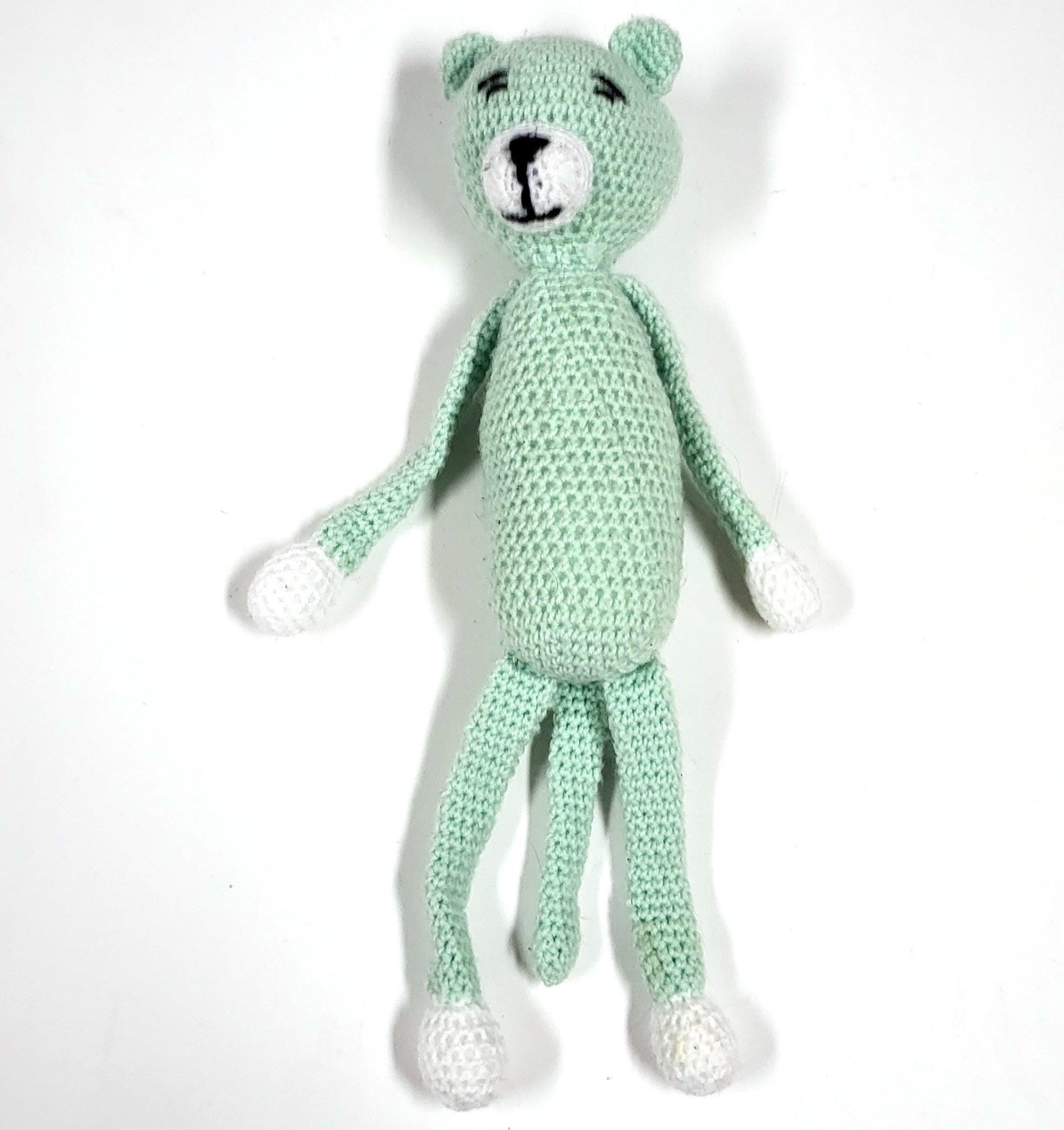 手作りかぎ針編みの緑のクマのぬいぐるみ：16インチの編み込みテディ