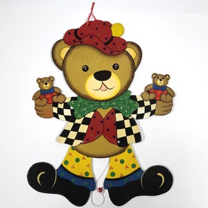 Vintage Jumping Jack Pull String Puppet Large Bear Dancing 18&quot; Wood