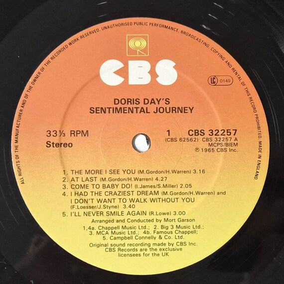 Doris Day – Doris Day's Sentimental Journey – CBS LP – NM - Etsy