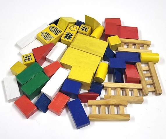 ヴィンテージ木製ビレッジビルディングブロックミックスロット - Etsy 日本