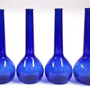 Vintage Cobalt Blue Bottle Set of 4 – Vase Decanter Glassware 10.5&quot;
