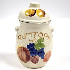 Vintage 11.5&quot; Rumtopf Hand Painted Ceramic Jar with Original Box – German Pottery
