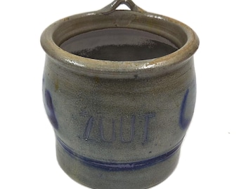 Vintage Cologne Stoneware Salt Crock Blue Decor Hanging Pot 5.5"