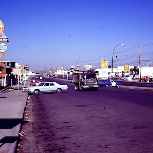 1967 Canada Street Stores Cars 35mm Dia Slide Vintage Kodachrome Original