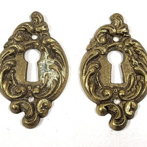 Antique Vintage Ornate Solid Brass Keyhole Covers 2pcs Victorian