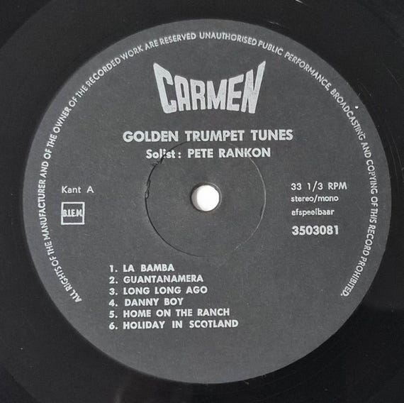 英LP The World Of The Trumpet UK盤 ステレオ Pete Rankon – Golden Trumpet Tunes LP – Carmen Stereo 3503081
