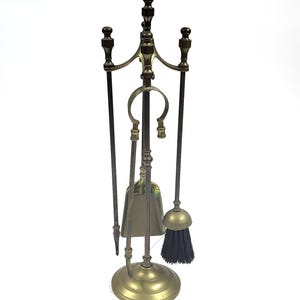 Vintage Brass Fireplace Tool Set – 3 Piece – Missing Tong Arm – Classic Hearth Decor