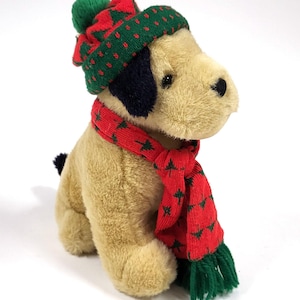 Vintage Merison Christmas Puppy Plush – 12 Inch Soft Stuffed Dog – Holiday Plush Toy – Very Cuddly
