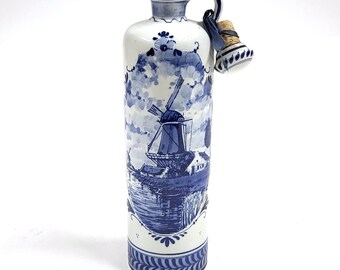 Decanter per liquori vintage Zenith Bols Delft Blue – 11" – Design a mulino a vento