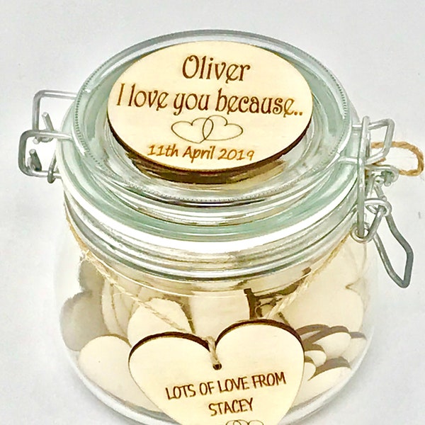 Una Casa I Love You Because... Wish Jar With Up To 200 Blank Hearts Write Messages Of Your Choice