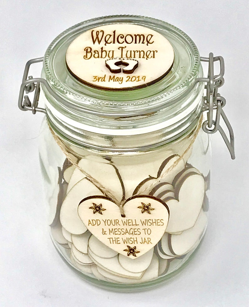 Welcome Baby Guest Book Mum To Be Blank Hearts Personalised Baby Shower Wish Jar