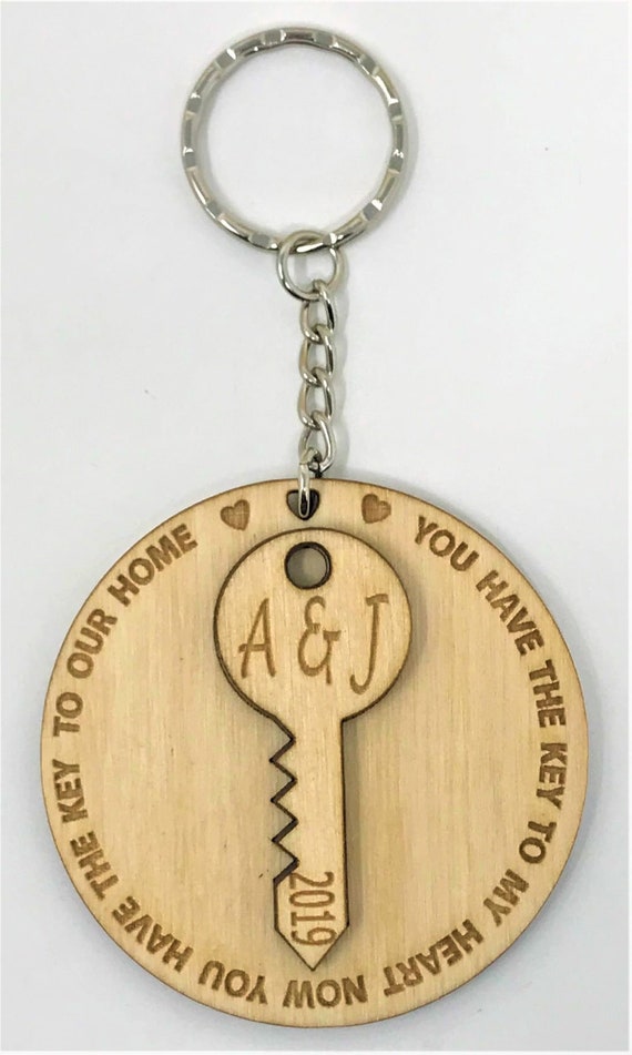 Our First Home Plaque Wooden Heart Gift Personalised House Warming Keys