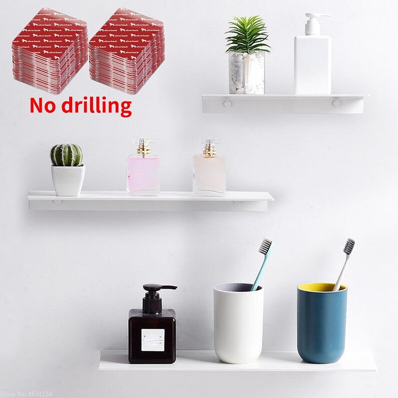 Wall Mount Floating Shelves Without Drilling Bathroom Kitchen Etsy