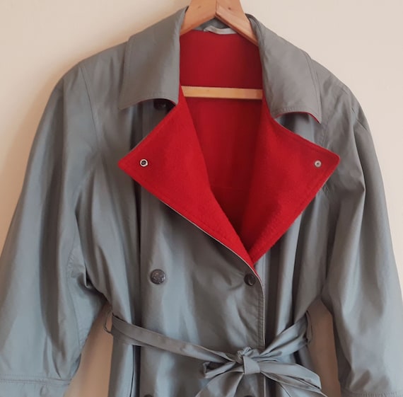 Vintage 80s Mura Coat,Warm Red Lined Trench Coat,B