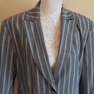 Vintage 90s Striped Blazer,Gray White Dark Blue Stripes Print Blazer,Lined Size US M Blazer