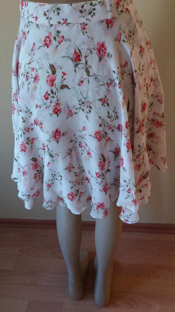 Vintage 90s Short Floral Skirt,White with Floral … - image 7